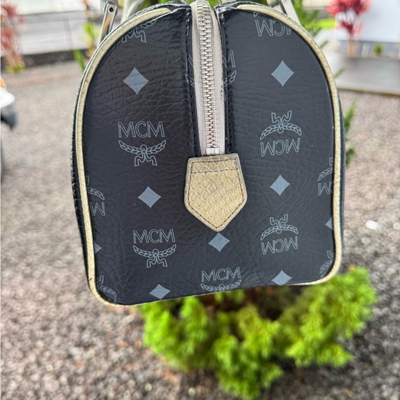 MCM SPECIAL EDITION Visetos Boston Satchel Black Logo Canvas Patchwork Leather - Picture 6 of 17